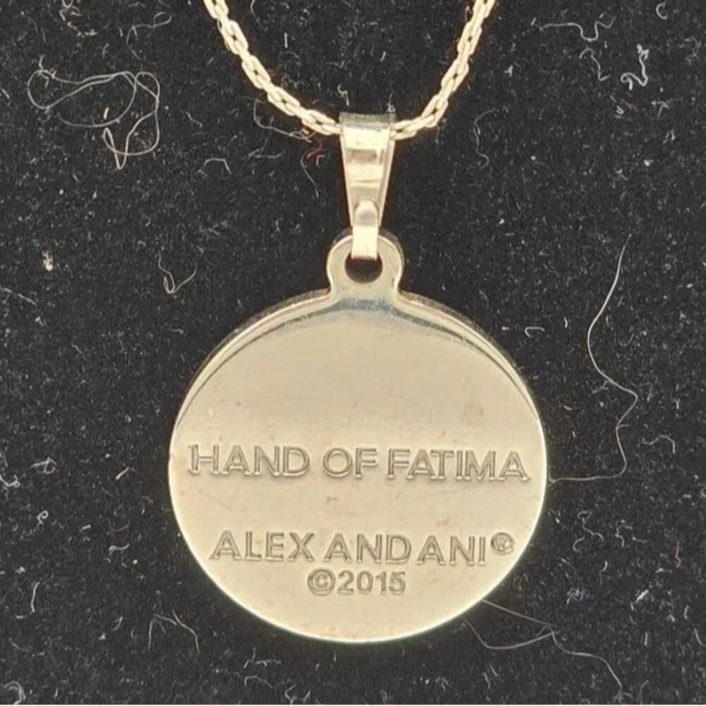 Alex and Ani Silver Tone Hand of Fatima Expandable Necklace Green Enamel Signed - Picture 4 of 6